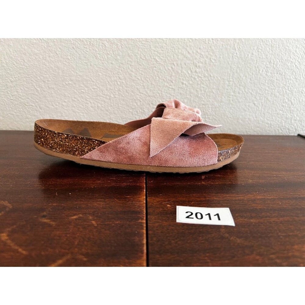 Madpole Slides Footbed Sandals Women's Sz 7 Pink Fabric Bow Slip-On Cork